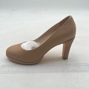 Miss left Nude Low Platform Chunky High Heels Slip On Closed Round Toe Pump